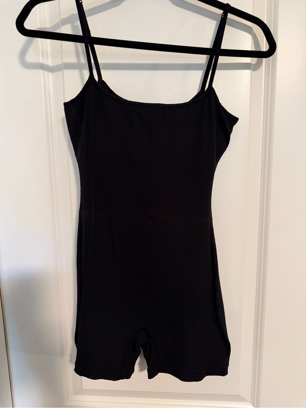 SKIMS Black Ribbed Spaghetti-Strap Romper
